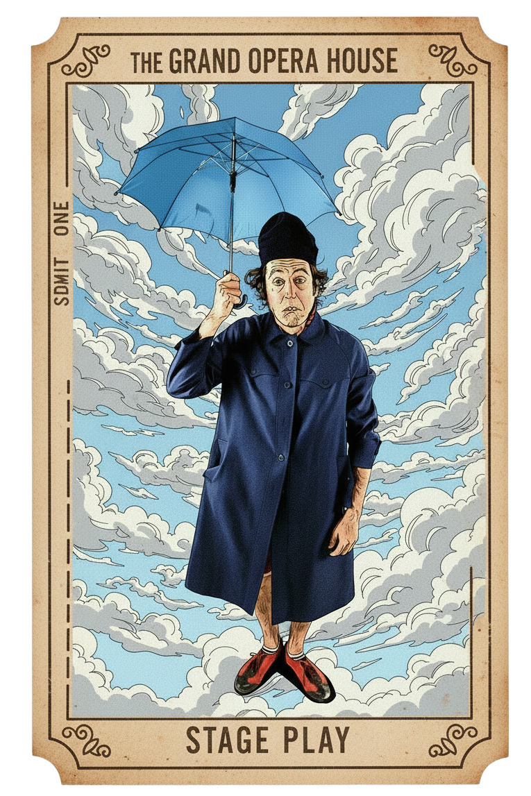 Vintage Theatre Ticket Outline Create a vertical outline of a vintage-style theatre ticket, removing all white background so only the ticket outline is visible with transparency.